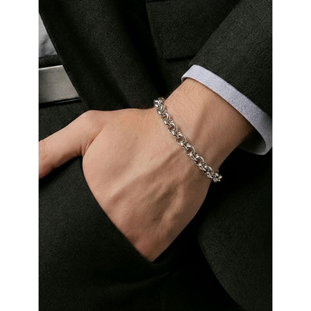 Belcher Rolo Chain Bracelet 5mm Silver Titanium Steel 8" Round Link Minimalist